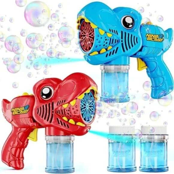 Dino Bubble Guns for Kids - 2 Pack - Bubbles Gun, Blaster, Blower, Makerr Ages 3 - Picture 8 of 8